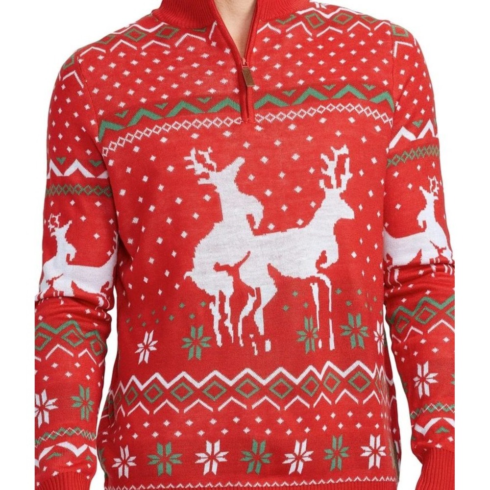 Tipsy Elves Humping Reindeer Ugly Christmas Sweater Men L Red NWT